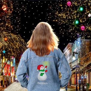 Cute Snowman and Typography Denim Jacket