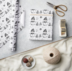 Cute Snowman and White Winter Wrapping Paper