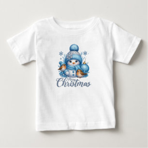 Cute Snowman and Winter Birds Christmas  Baby T-Shirt