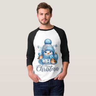 Cute Snowman and Winter Birds Christmas T-Shirt