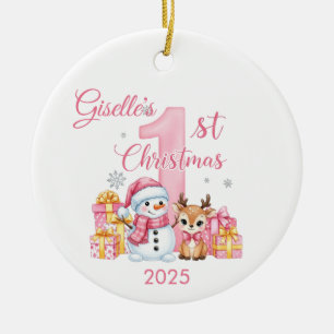 Cute Snowman Baby Girl's First Christmas Ornament