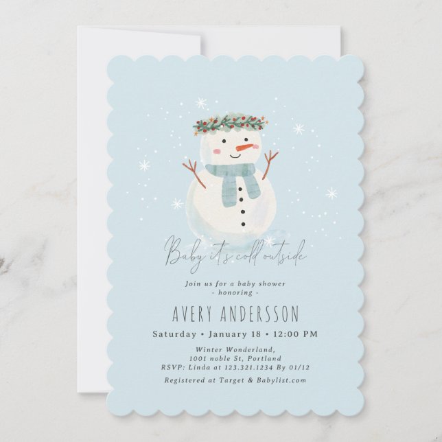 Cute Snowman Baby It's Cold Outside Baby Shower Invitation (Front)