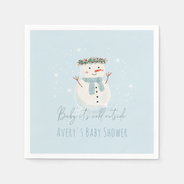 Cute Snowman Baby It's Cold Outside Baby Shower Napkin (Front)