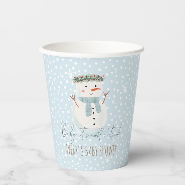 Cute Snowman Baby It's Cold Outside Baby Shower Paper Cups (Front)