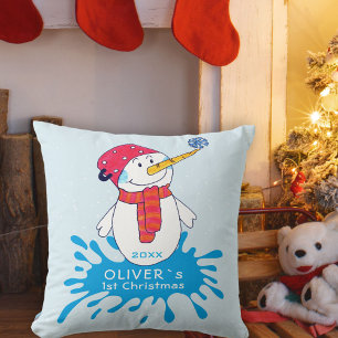 Cute Snowman Baby`s First Christmas Baby Cushion