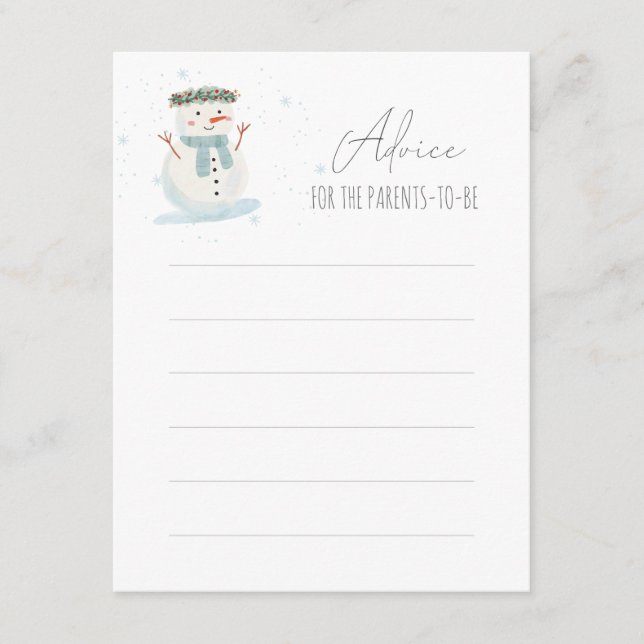 Cute Snowman Baby Shower Advice Note Card (Front)