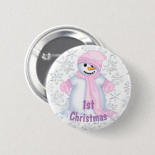 Cute Snowman Baby's 1st Christmas 6 Cm Round Badge