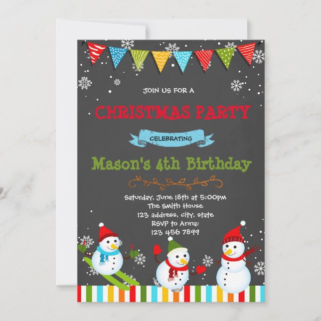Cute snowman birthday party invitation (Front)
