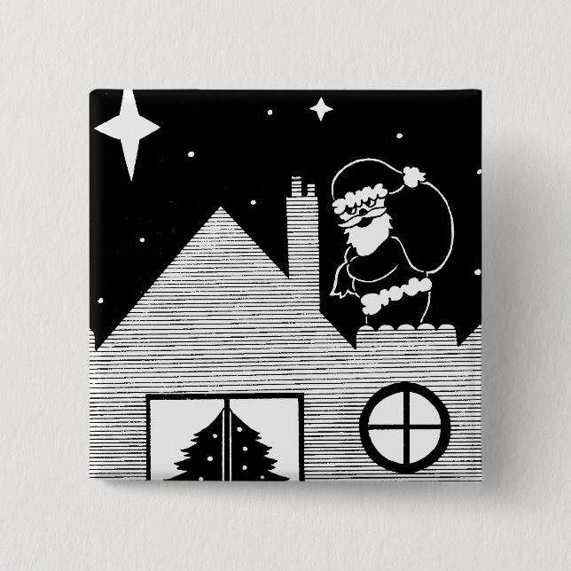 Cute snowman black and white Christmas button (Front)
