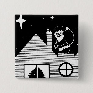 Cute snowman black and white Christmas button