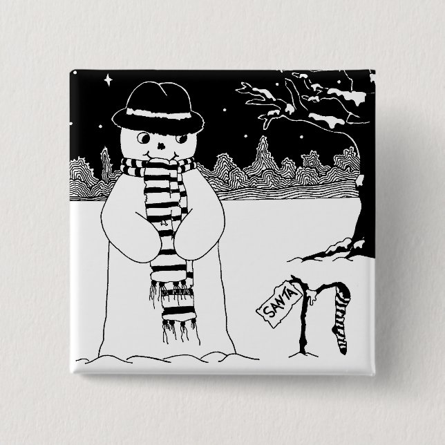 Cute snowman black and white Christmas button (Front)