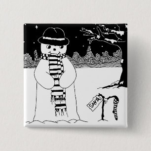 Cute snowman black and white Christmas button