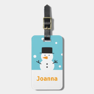 Cute Snowman Black Tophat Christmas Luggage Tag