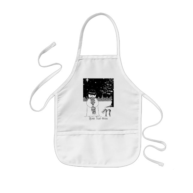 Cute snowman black & white illustration Christmas Kids Apron (Front)