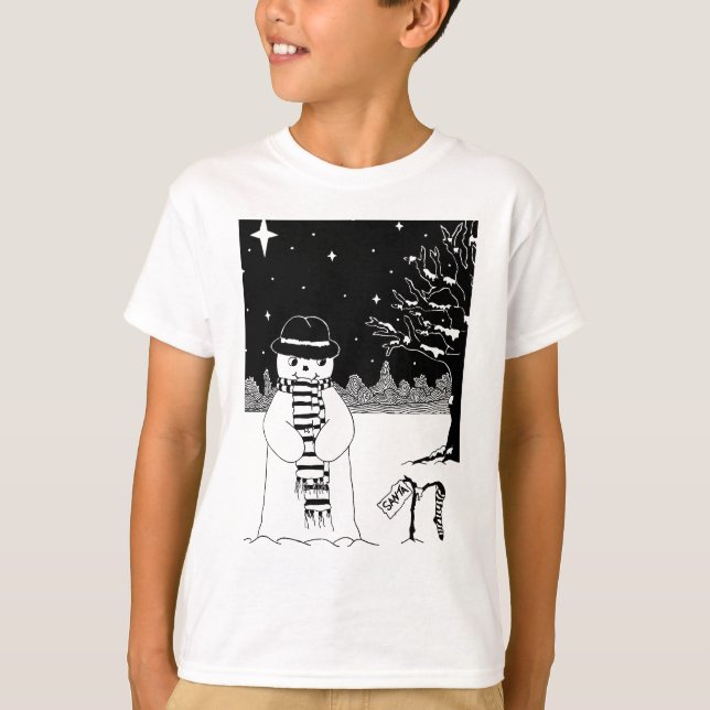 Cute snowman black & white illustration christmas T-Shirt (Front)