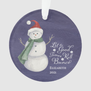 Cute Snowman Bunco Dice Monogrammed  Ornament