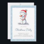 Cute Snowman Candy Cane Christmas Party Invitation<br><div class="desc">Minimalist blue Christmas invitation with an illustration of a snowman holding a candy cane. Personalise the text with your own information. Illustrated and designed by Patricia Alvarez.</div>