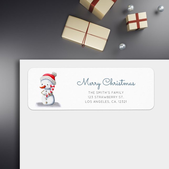 Cute Snowman Candy Cane Christmas Return Address (Creator Uploaded)