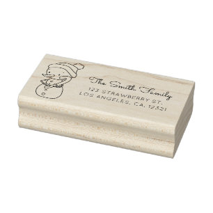 Cute Snowman Candy Cane Return Address Rubber Stamp