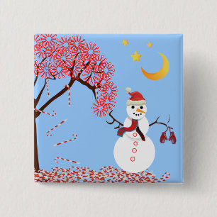 Cute Snowman Candy Cane Tree Magnet 15 Cm Square Badge