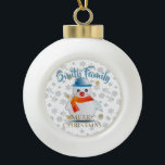 Cute Snowman Ceramic Ball Christmas Ornament<br><div class="desc">Cold hands, warm heart... so they say! Carry the holiday spirit with you with this adorable snowman. Customise the text to your liking (you can even delete it). If you're wanting a light-colour shirt, you can also change the colour of the font. Available in dark and light colours (including black...</div>