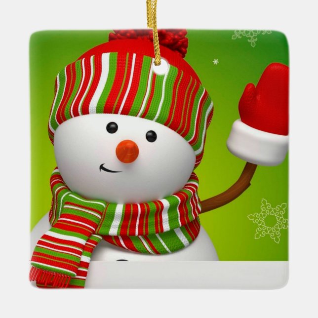Cute Snowman Ceramic Ornament (Front)