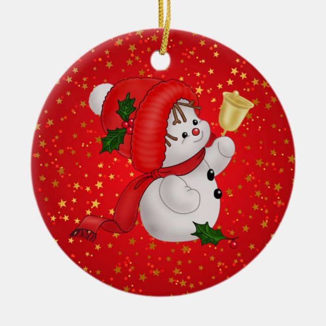 Cute Snowman Ceramic Tree Decoration (Front)