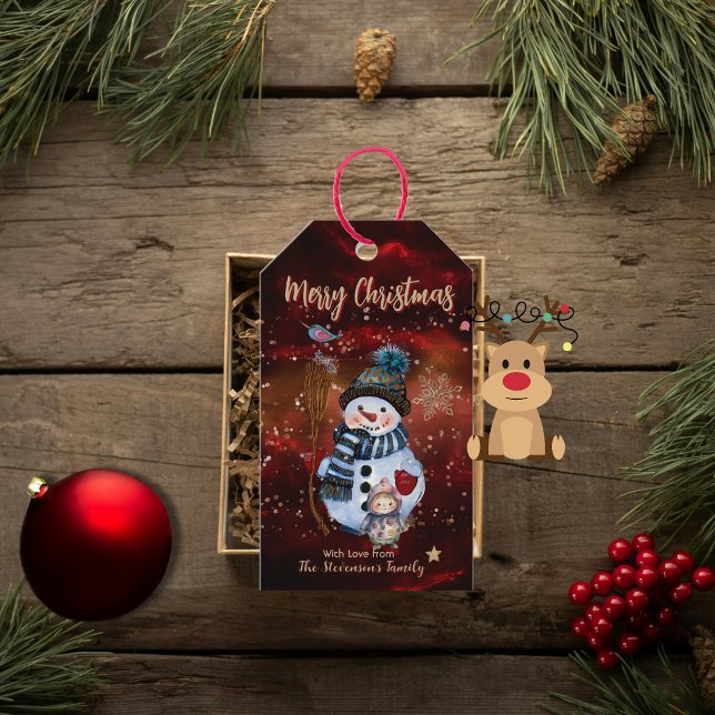 Cute Snowman Child Red Gift Tags (Cute Snowman Child Red Gift Tags)
