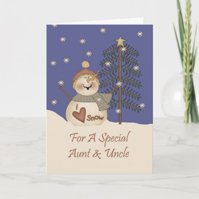 Cute Snowman Christmas Aunt & Uncle Holiday Card (Front)