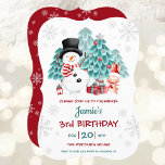 Cute Snowman Christmas Birthday Party  Invitation<br><div class="desc">Cute Christmas Birthday Party Invitation fully editable template with cute snowman,  bunny and Christmas tree in snowy forest for kids Christmas birthday. Easily personalise all the text. Please visit the store for the full line of products that are available :) - Kate Eden Art</div>
