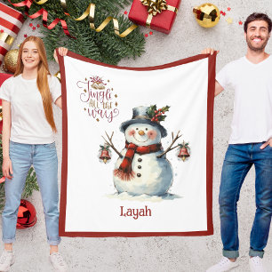 Cute Snowman Christmas Blanket for Kids With Name