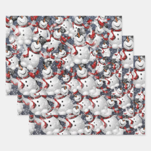 Cute Snowman Christmas Festive Holiday Wrapping Paper Sheet