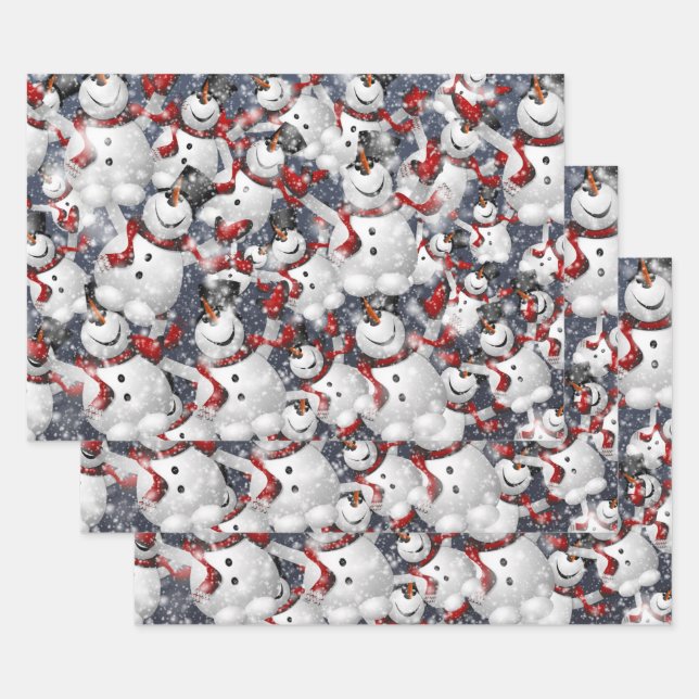 Cute Snowman Christmas Festive Holiday Wrapping Paper Sheet (Set)