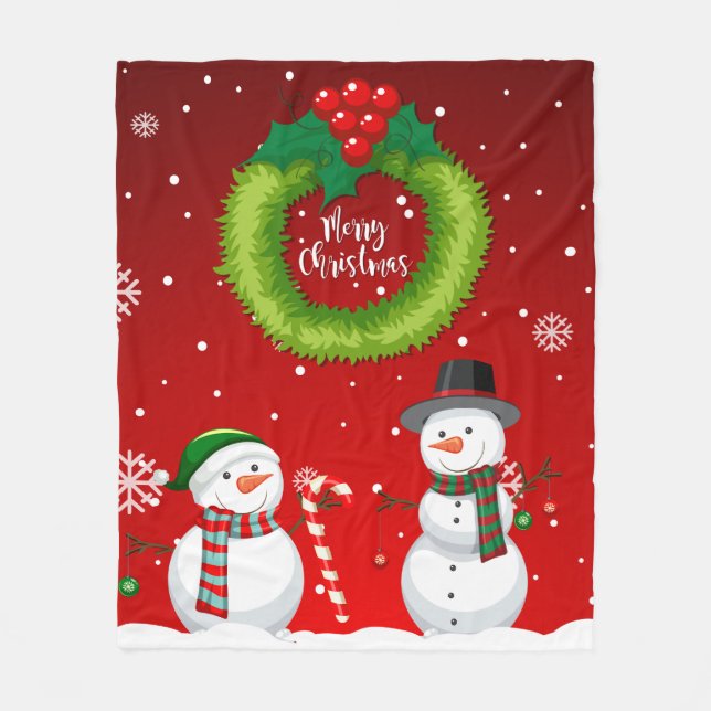Cute Snowman Christmas Fleece Blanket (Front)