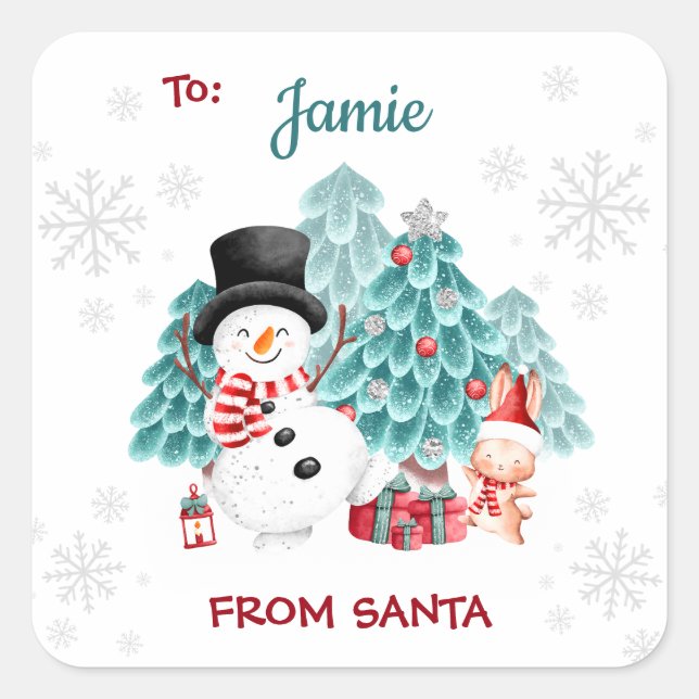 Cute Snowman Christmas From To Square Sticker (Front)