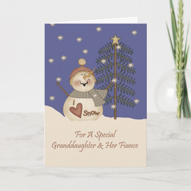 Cute Snowman Christmas Granddaughter & Fiance Holiday Card (Front)