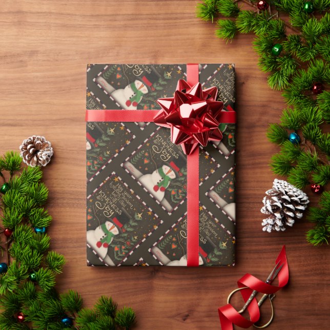 Cute Snowman Christmas Kindness Joy Inspirivity Wrapping Paper (Holiday Gift)