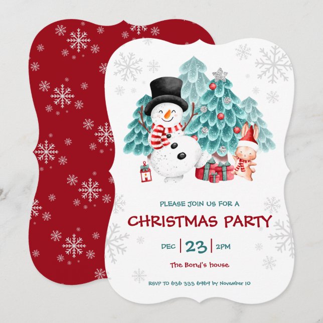 Cute Snowman Christmas Party Invitation (Front/Back)