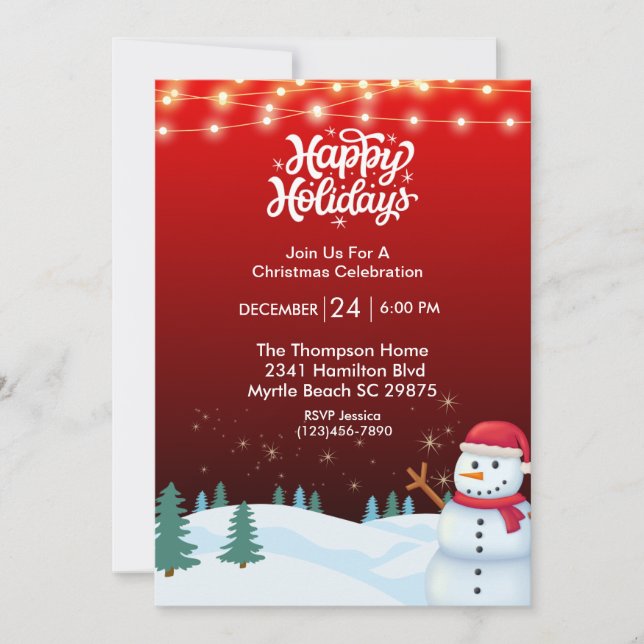 Cute Snowman Christmas Party Invitation (Front)