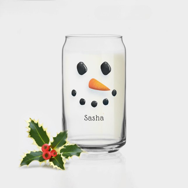 Cute Snowman Christmas Personalised Holiday Milk Can Glass (Creator Uploaded)