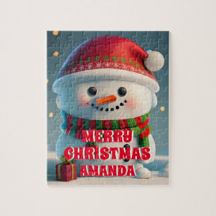 Cute Snowman Christmas Personalized Kids  Jigsaw Puzzle