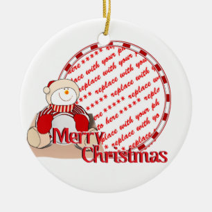 Cute Snowman Christmas Photo Frame Ceramic Tree Decoration