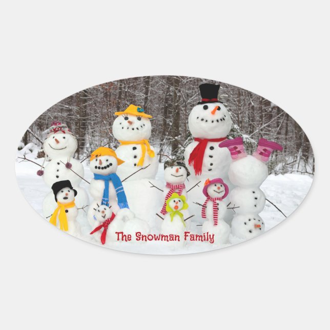 Cute Snowman Christmas Stickers With Family Name (Front)