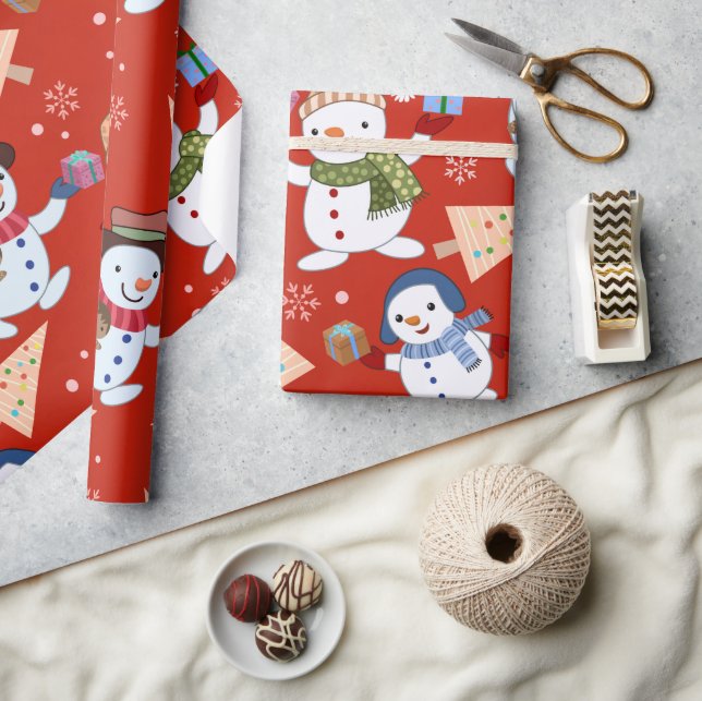 Cute Snowman Christmas Tree Gift Pattern  Wrapping Paper (Crafts)