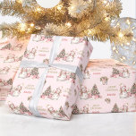 Cute Snowman Christmas Vintage Pink Girl Name Text Wrapping Paper<br><div class="desc">Cute Christmas wrapping paper with a cute vintage snowman in pink for girls. Easily personalise the text. Please visit the store for the full line of products that are available - Kate Eden Art</div>