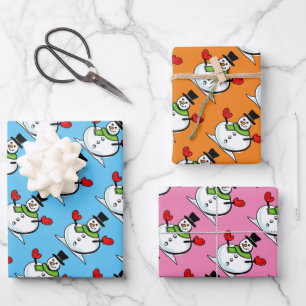 Cute snowman Christmas wrapping paper sheets