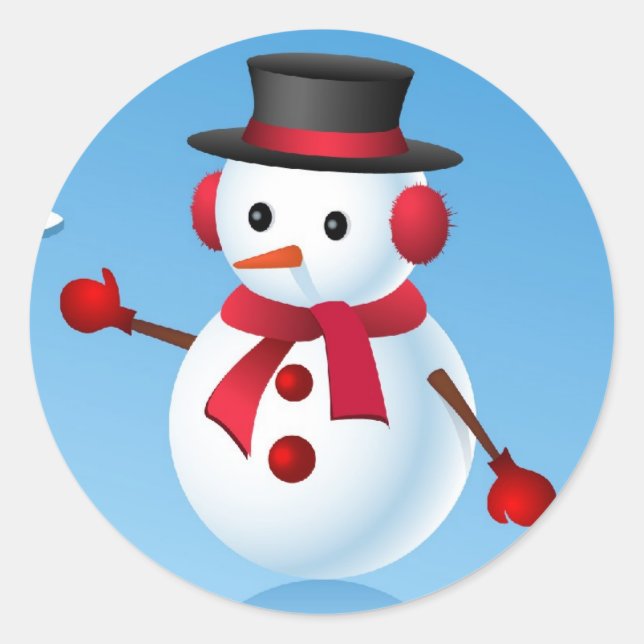 Cute Snowman Classic Round Sticker (Front)