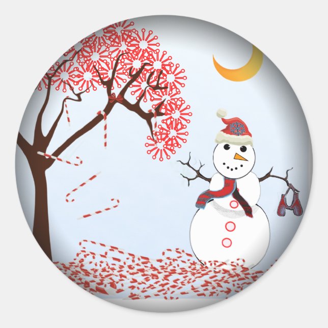 Cute Snowman Classic Round Sticker (Front)