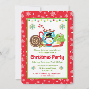 Cute Snowman Cocoa Christmas Party Invitation