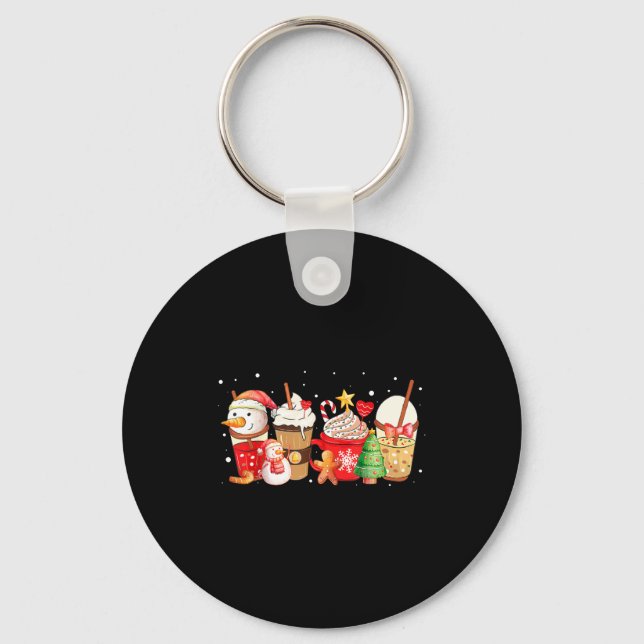 Cute Snowman Coffee Lover Latte Gingerbread Funny  Key Ring (Front)
